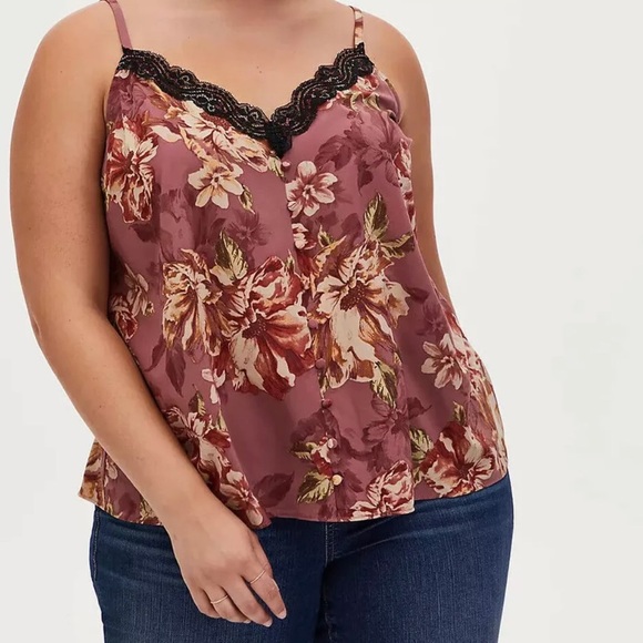 Torrid‎ Lace Button Cami V Neck Sleeveless Floral Blouse NWOT Plus Size 0 - Picture 1 of 12
